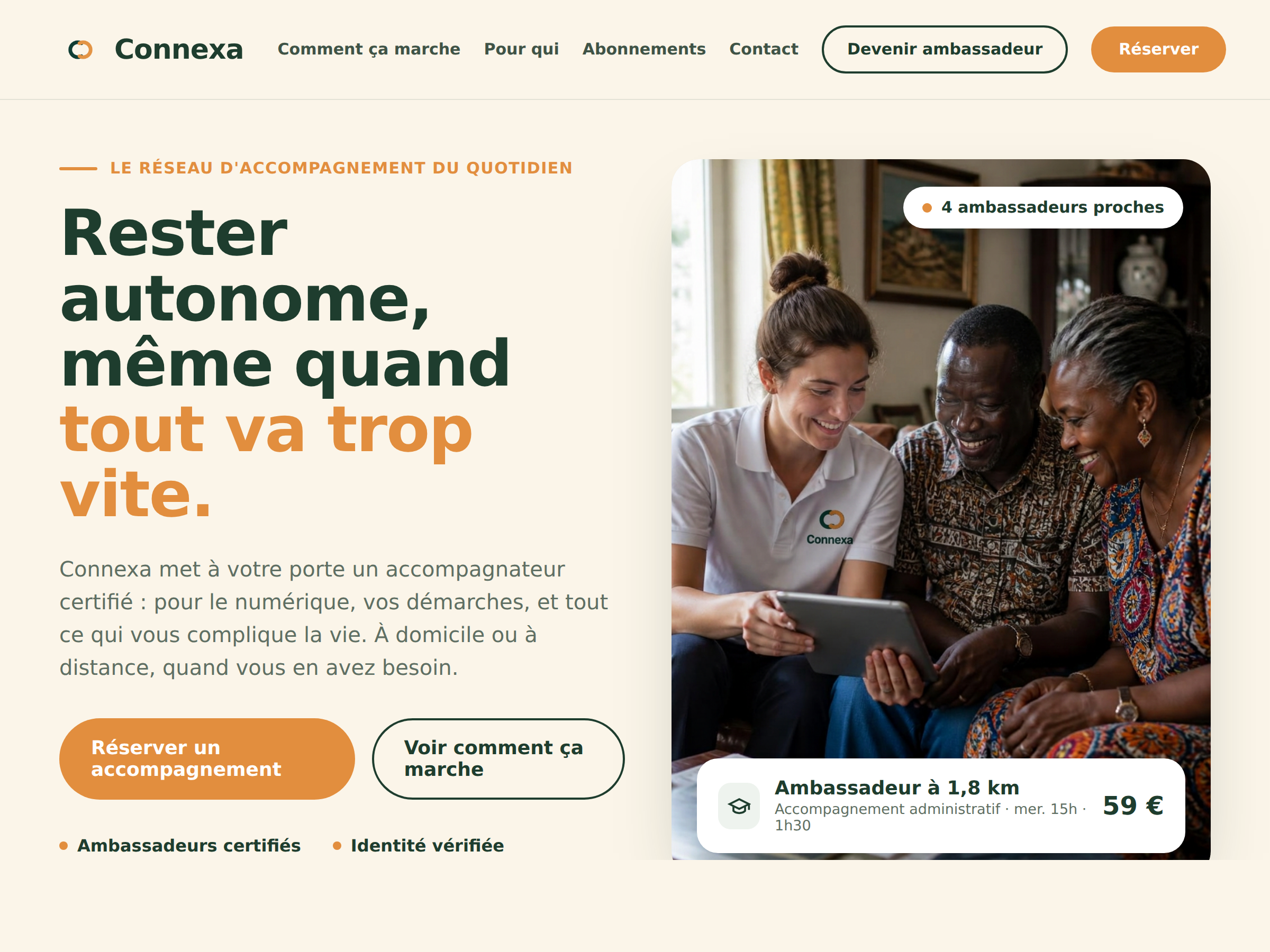 Aperçu du site Connexa — réseau d'accompagnement du quotidien